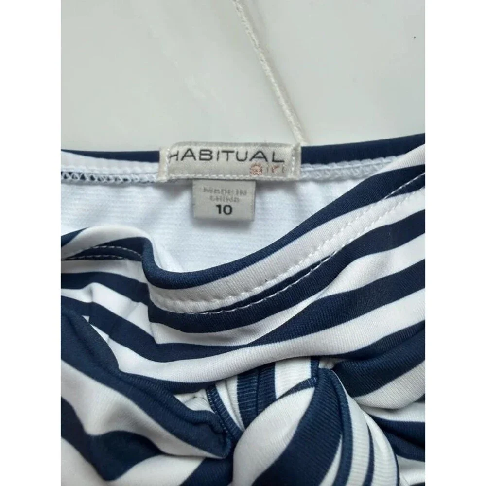 Habitual Girls Navy striped bow bikini swimsuit size 10